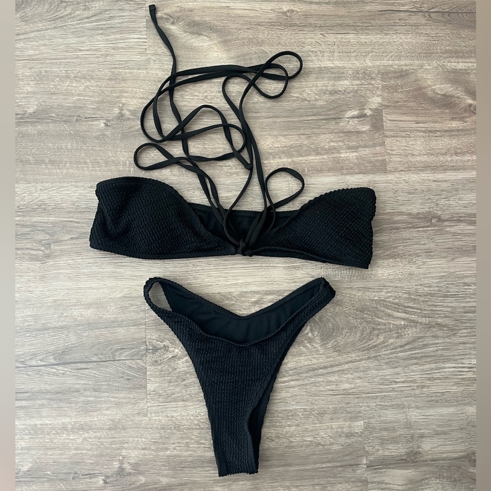 Black Textured Bikini Set
